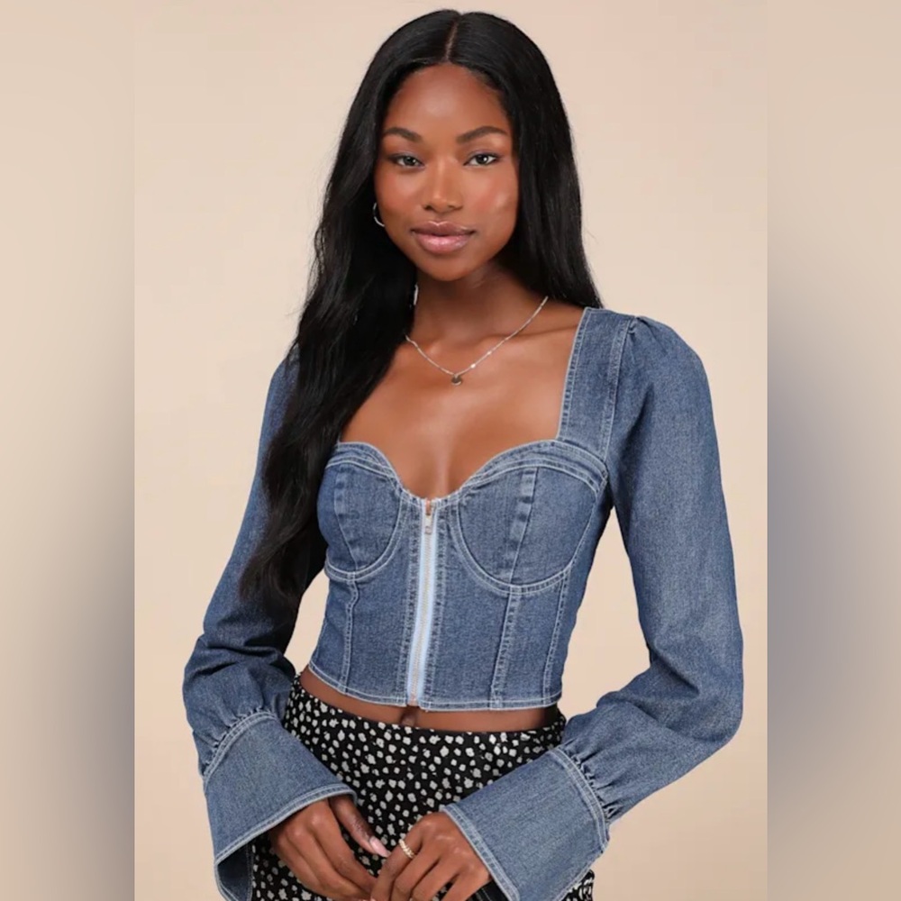 Lulu's Blue Denim Corset Crop Top
